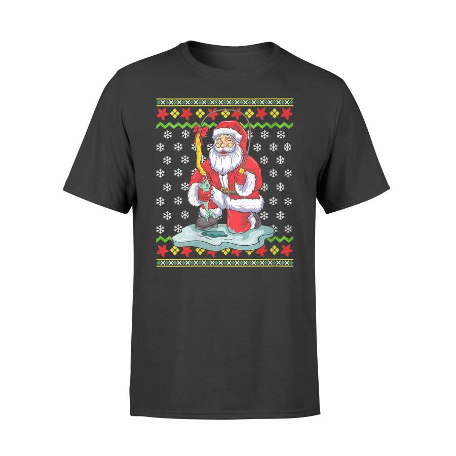 Womens Ice Fishing Santa Ugly Christmas Pattern Fisherman Gift V-Neck T-Shirt – Standard T-shirt