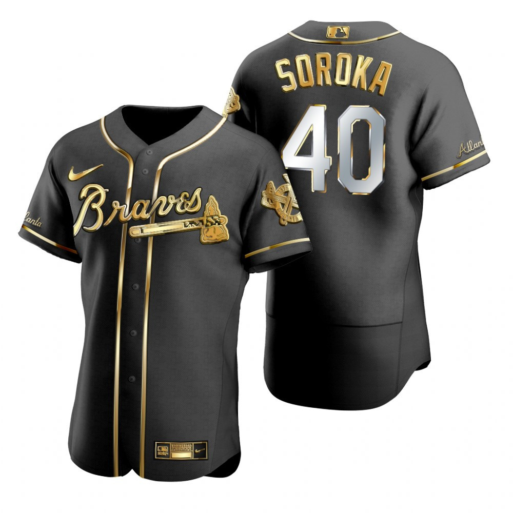 Atlanta Braves #40 Mike Soroka MLB Golden Brandedition Black Jersey Gift For Braves Fans