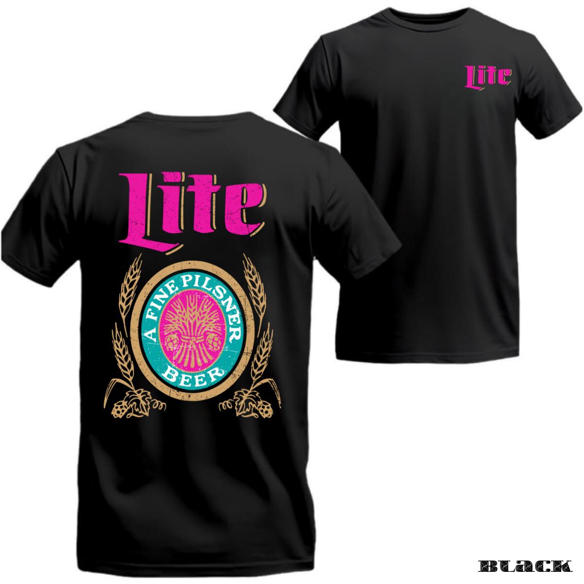 Lite Neon Retro Beer T-Shirt Vibrant Pilsner Logo with Pink & Teal Color Pop, Perfect Party Shirt for Summer Vibes, Beer Lovers & Festival Style