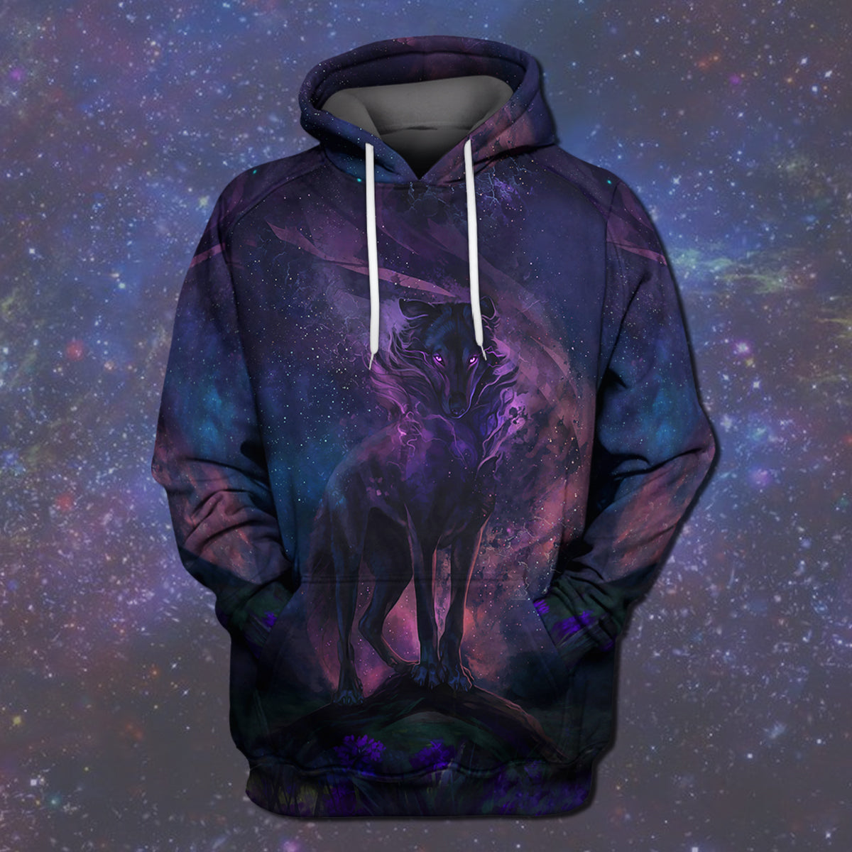 Wolf Galaxy Hoodie T Shirt Wolf Graphic Sweaters All Over Print 3D Hoodie T Shirt 4Xl 5Xl Black Purple Men Women All Over Print Hoodie T-Shirt
