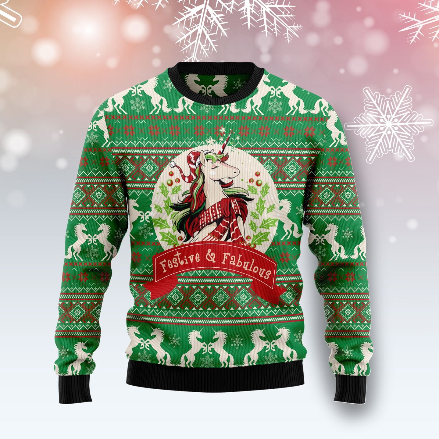 Unicorn Festive & Fabulous Ugly Christmas Sweater | For Men & Women | Adult | Us4421