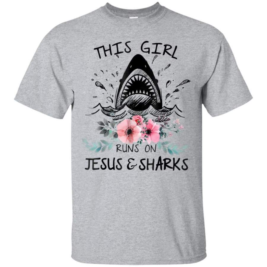 AGR This Girl Runs On Jesus  Sharks Tshirt Shark Lovers Jaq T-shirt