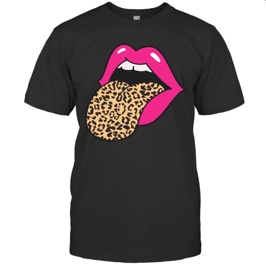 Pink Lips Leopard Tongue Trendy Animal Print Shirt