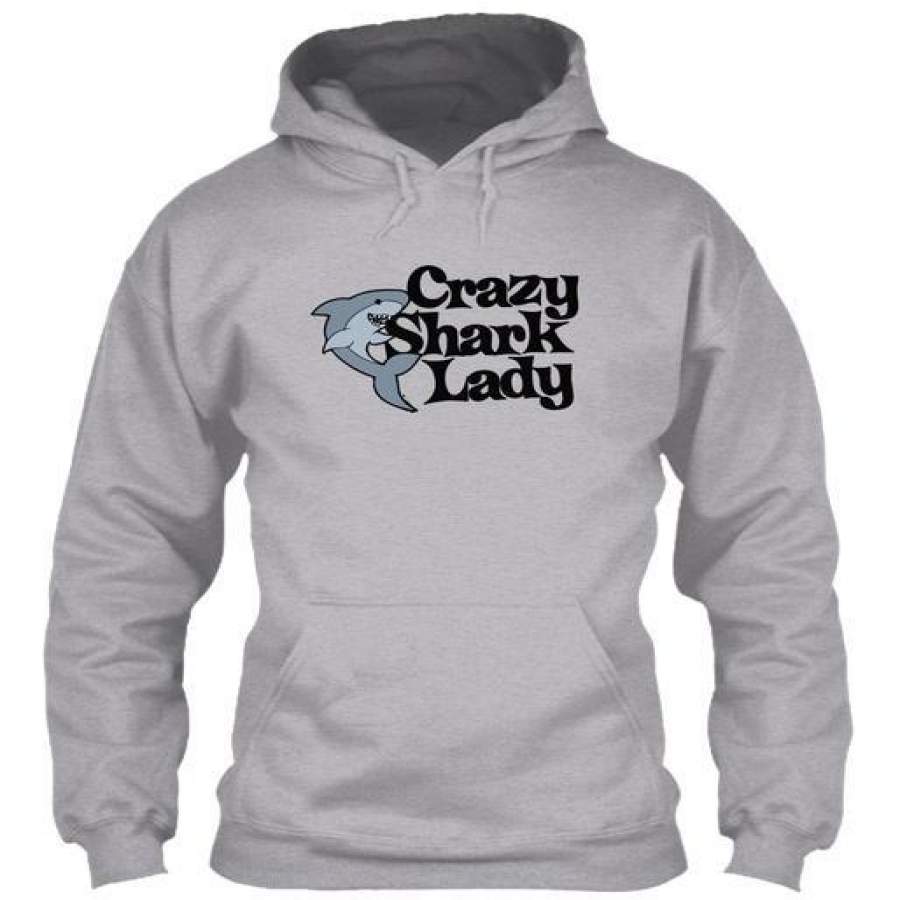 Crazy Shark Lady Gildan Hoodie Sweatshirt