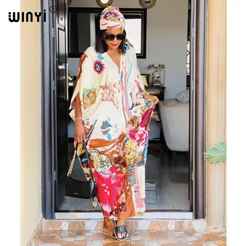 2021 Europe Women Letter Print Sexy V-Neck Thigh African Maxi Dress Long Sleeve Elegant Boho Beach Dress Casual Long Dresses alx