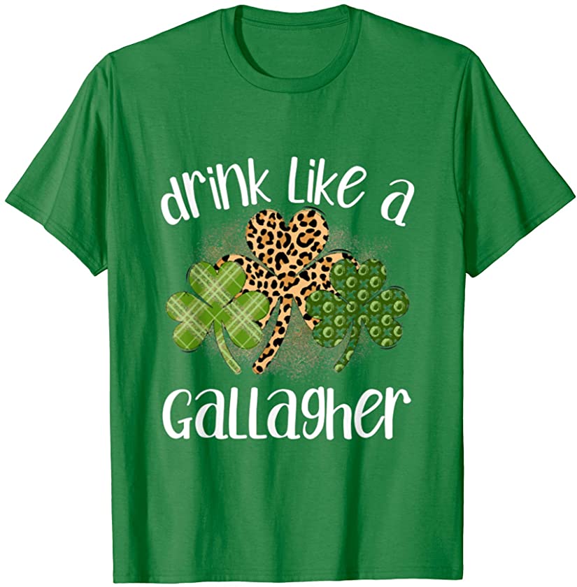 Drink Like a Gallagher St. Patrick’s Day Leopard Shamrock T-Shirt