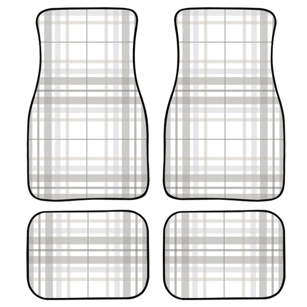 White And Grey Plaid Pattern Print Front And Back Car Floor Mats, Front Car Mat