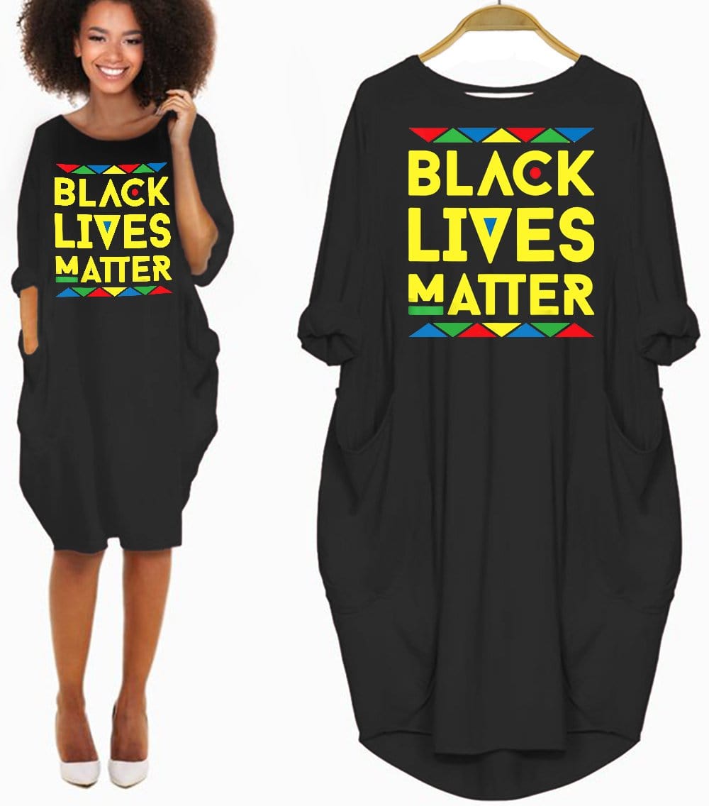 African American Dresses Women Black Lives Matter Long Sleeve Pocket Dress African Inspired Design Afrocentric Clothing Black History Gift BPS22513