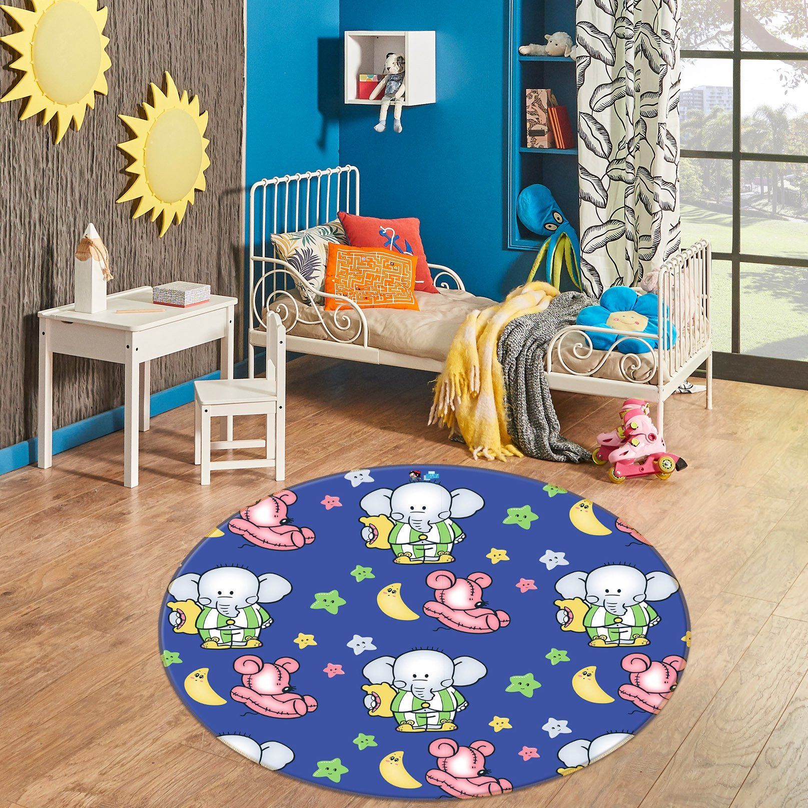 3D Star Elephant Pattern 75058 Round Rug – Round Carpet Home Decor