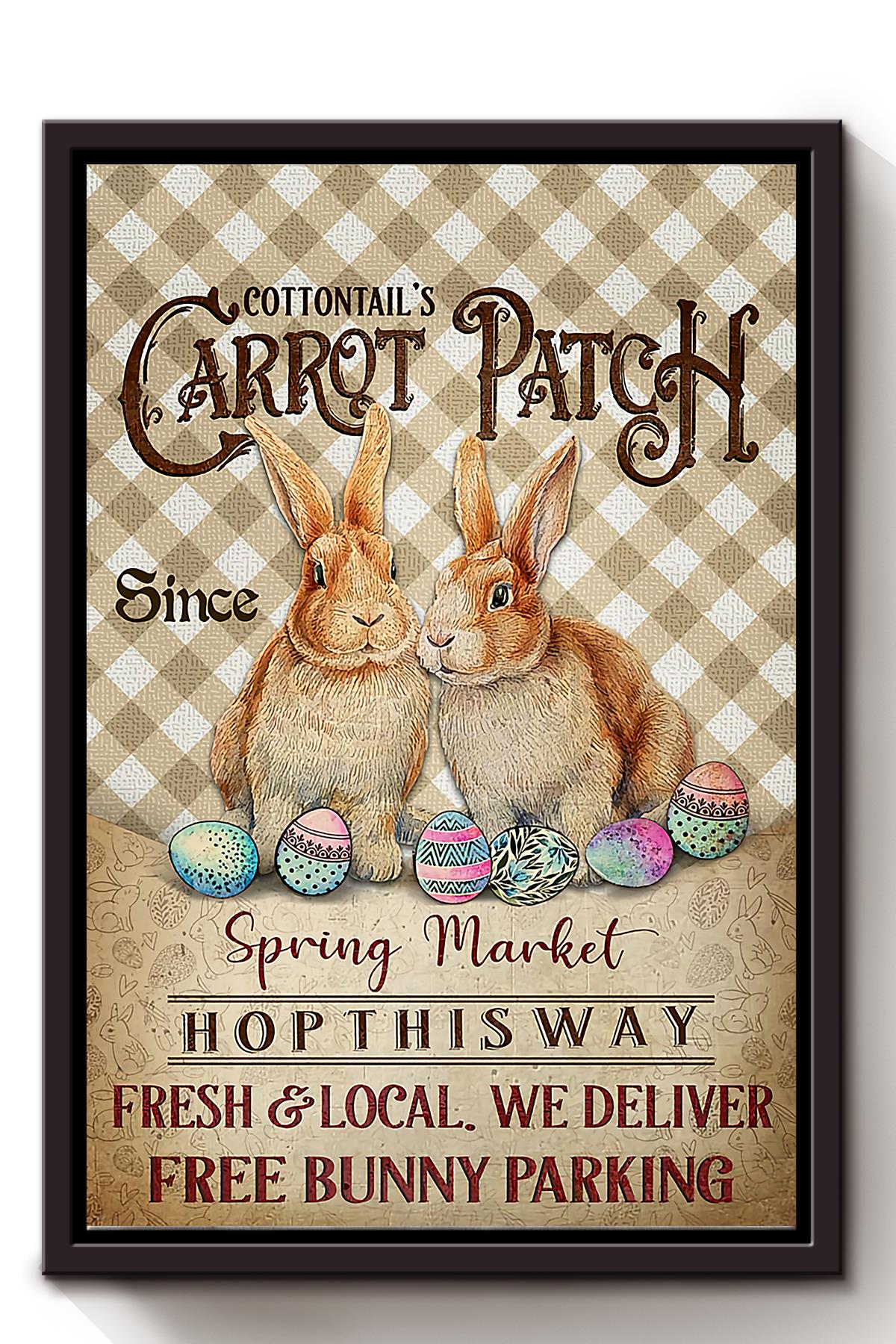 Rabbit Conttontails Carrot Patch Wall Art For Bunny Lover Home Decor Framed Matte Canvas