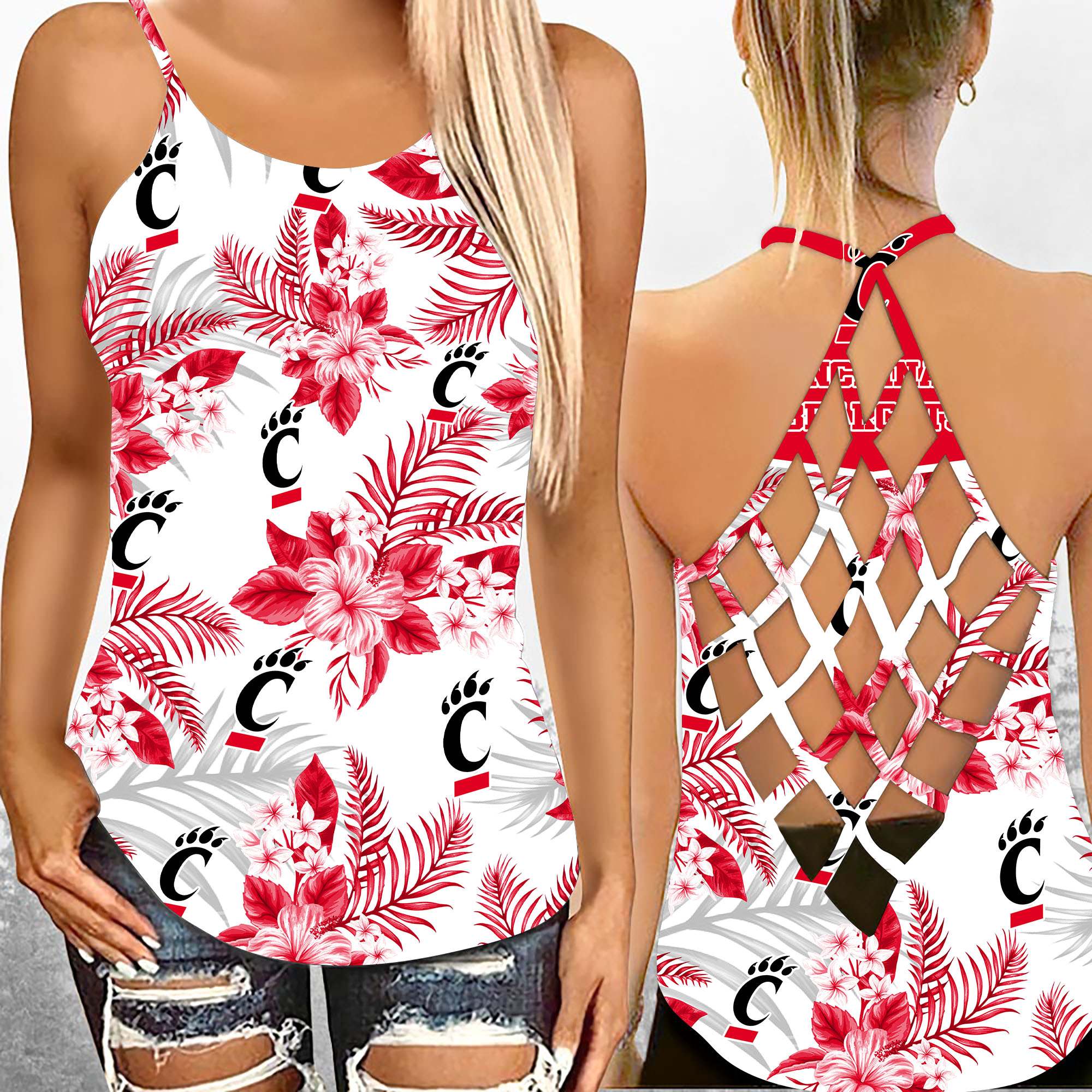 Cincinnati Bearcats NCAA3-Criss Cross Tanktop Hawaii Style Ds1