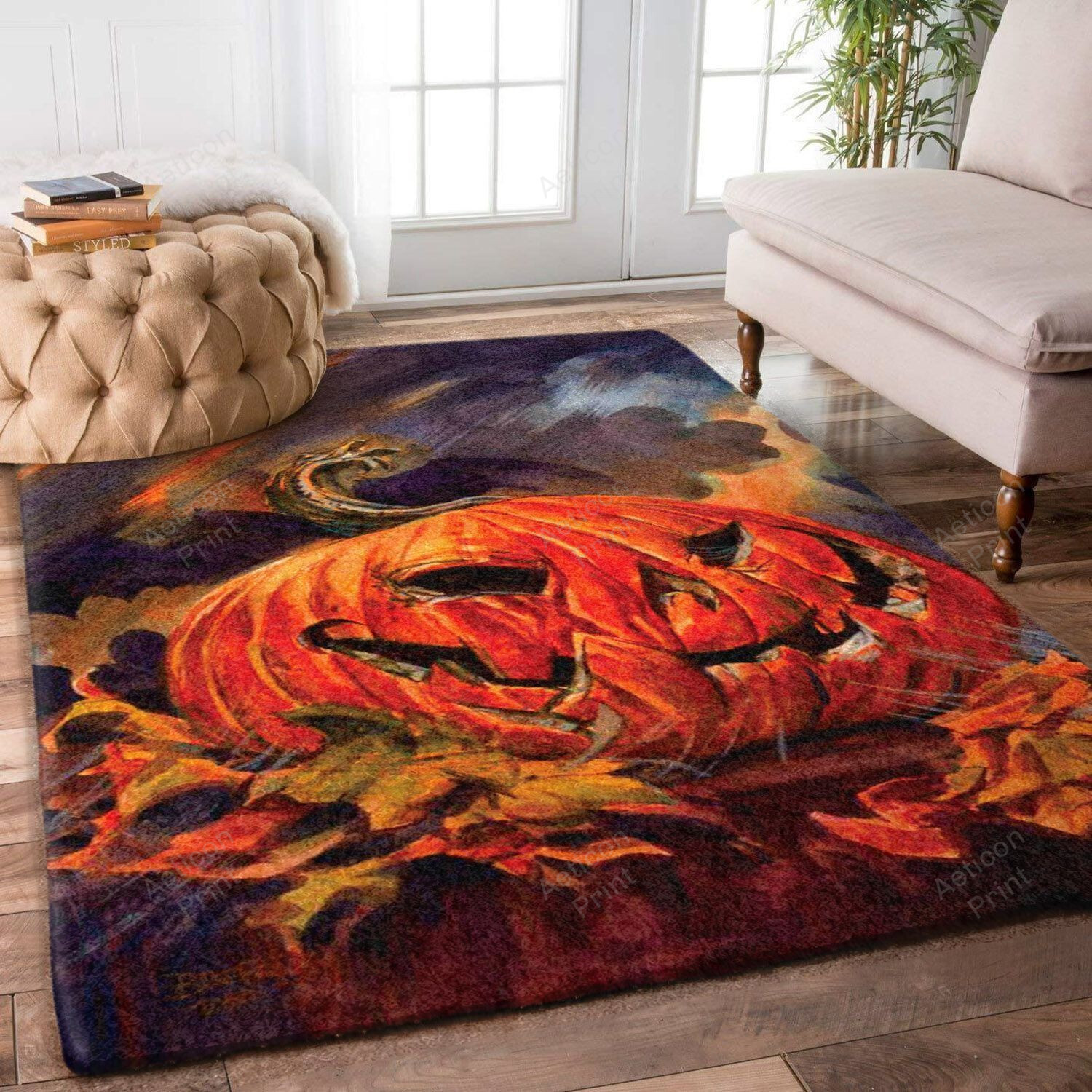 Halloween The Witch Pumpkin Ghost Skull Skeleton Spider Vampire Zoombie Bats Area Rug Carpet Vintage Home Decor Gift Idea Carpet