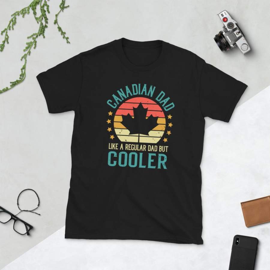 Canadian Dad Like A Normal Dad But Cooler T-Shirt Vintage Canadian Maple Leaf Graphic Shirt for Men Father’s Day Gift S-3XL Unisex Tee