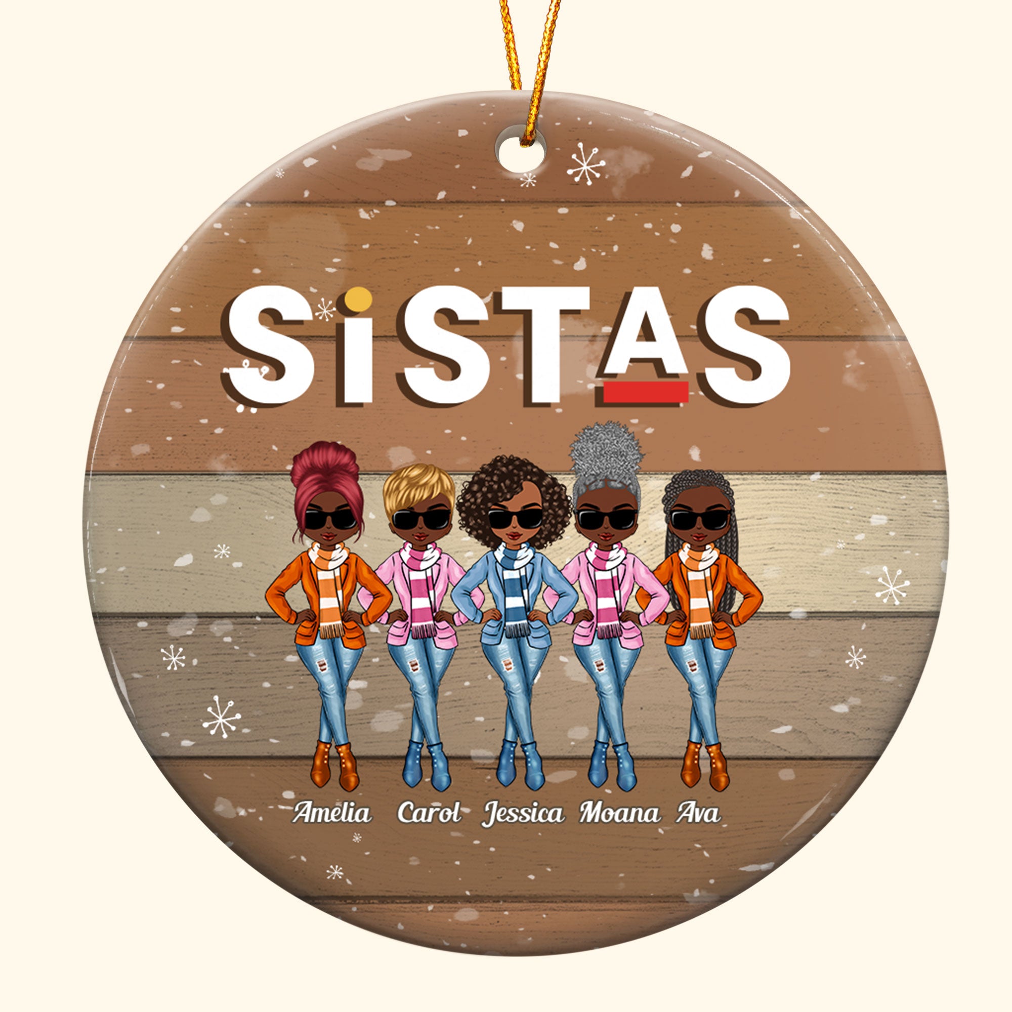 Sistas – Personalized Ceramic Ornament – Christmas Gift For Black Sisters