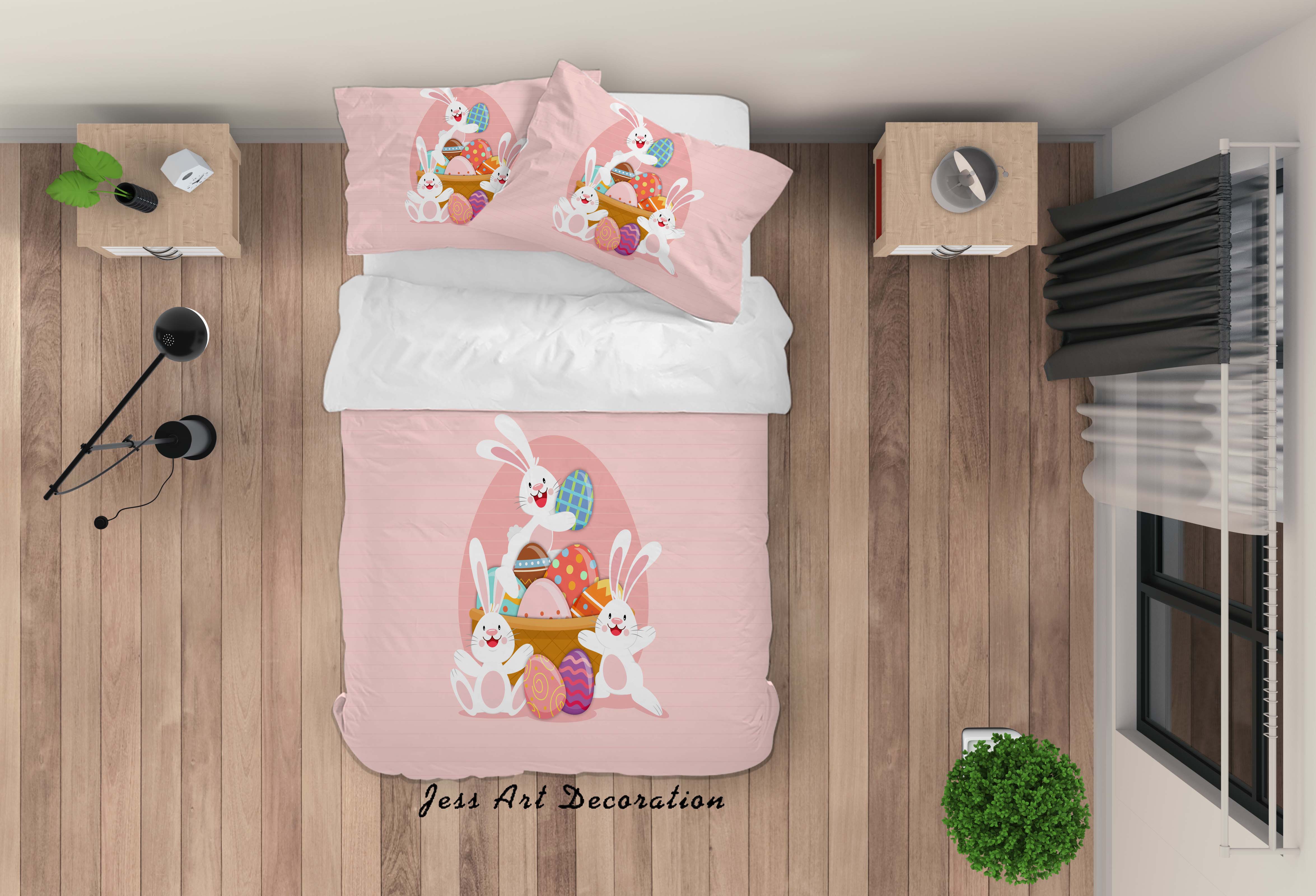 3D Pink Cartoon Rabbit Eggs Quilt Cover Set Bedding Set Duvet Cover Pillowcases Sf83