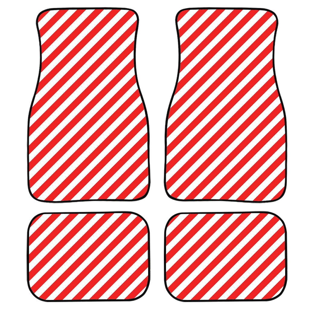 Red And White Candy Cane Striped Print Front And Back Car Floor Mats, Front Car Mat