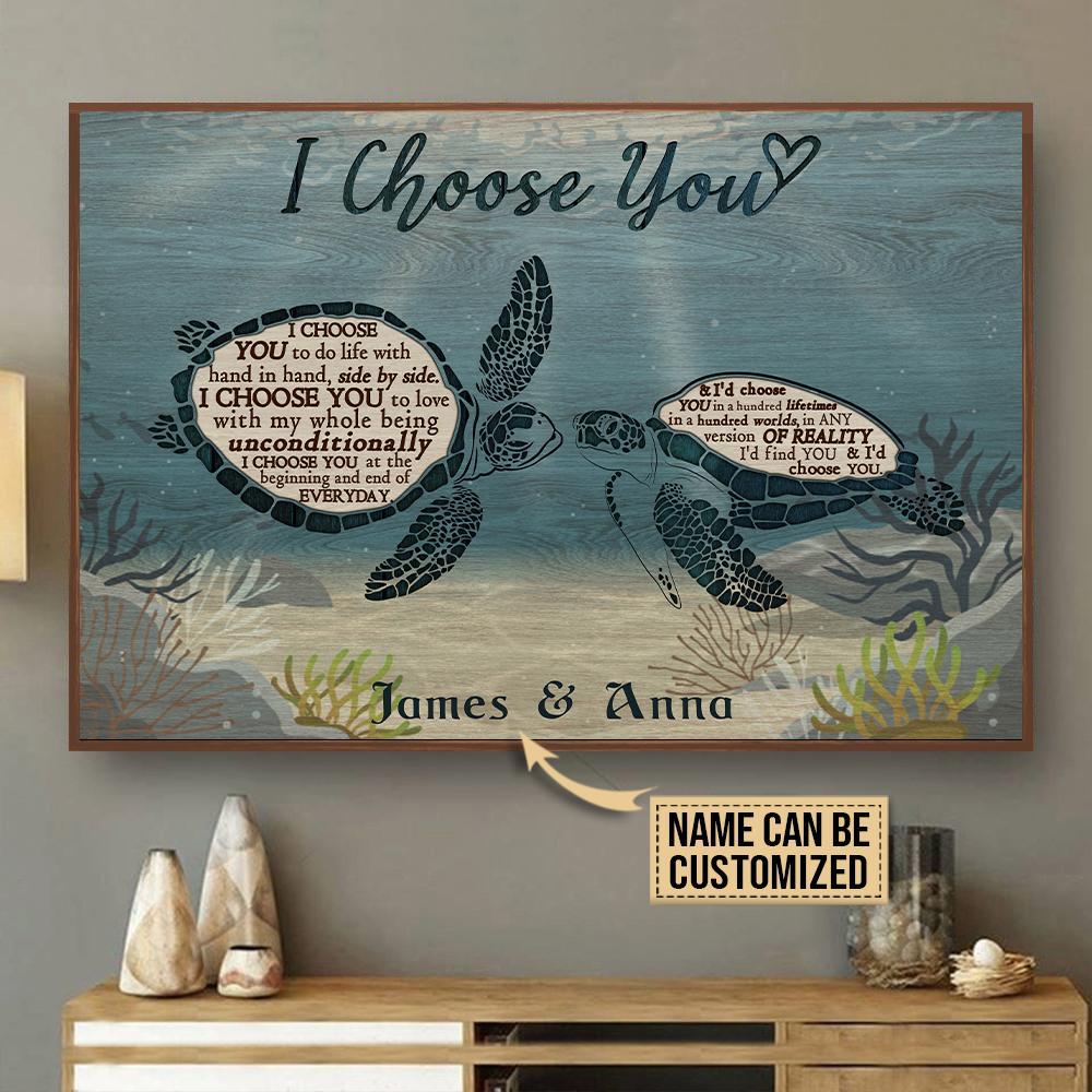 Aeticon Gifts Personalized Sea Turtle I Choose You To Do Life Canvas Mom Dad Gift Home Decor