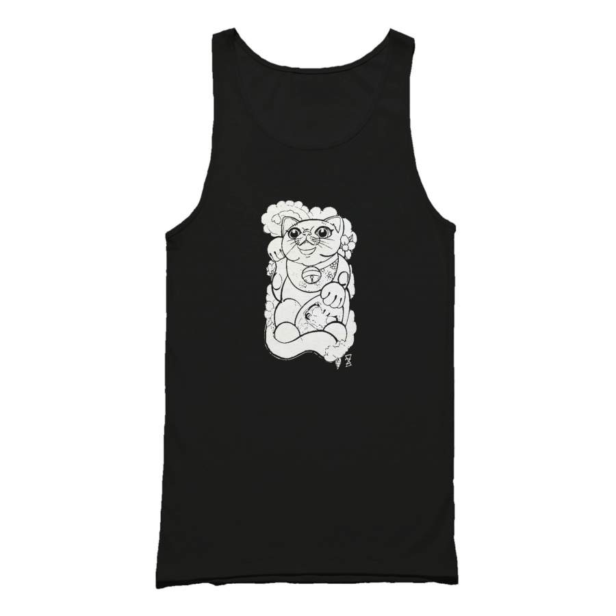 Maneki Neko Japanese Tattoo Daruma Lucky Cat Kitten Doll Tank Top