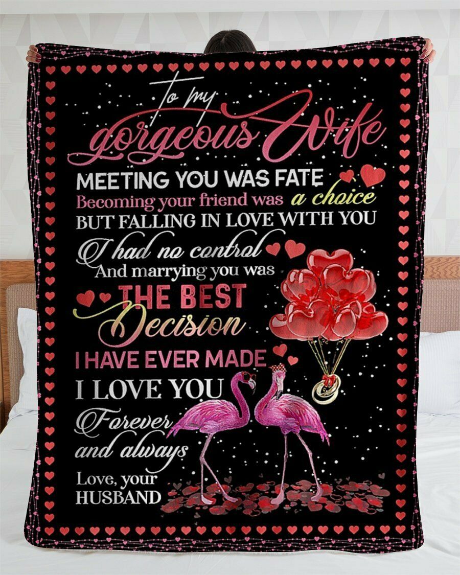 To My Wife I Love You Forever & Always Flamingo Couple Fleece Blanket Home Decor Bedding Couch Sofa Soft And Comfy Cozy Gift For Valentine’S Day To Wife