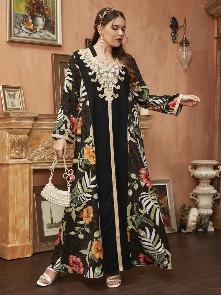 TOLEEN Elegant Women Plus Size Large Maxi Dresses 2022 Vintage Floral Boho Oversized Long Abaya Evening Party Festival Clothing alx