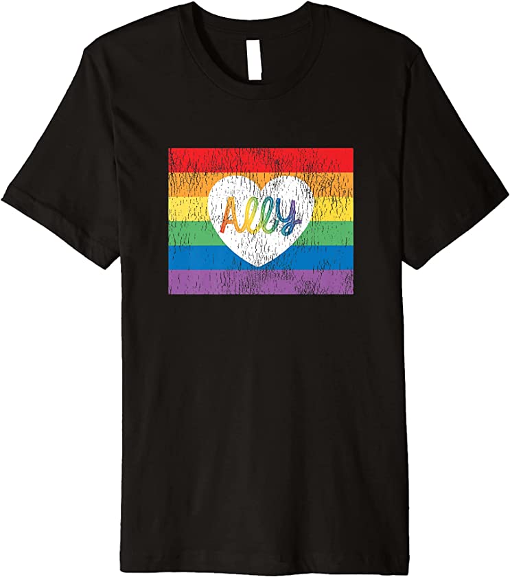 Vintage LGBTQ Gay Ally Shirt, Gay Pride Ally Rainbow Premium T-Shirt