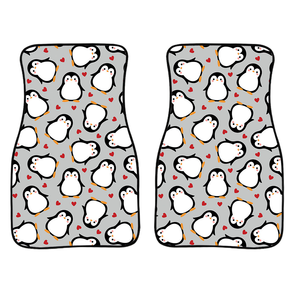 Red Heart And Penguin Pattern Print Front Car Floor Mats