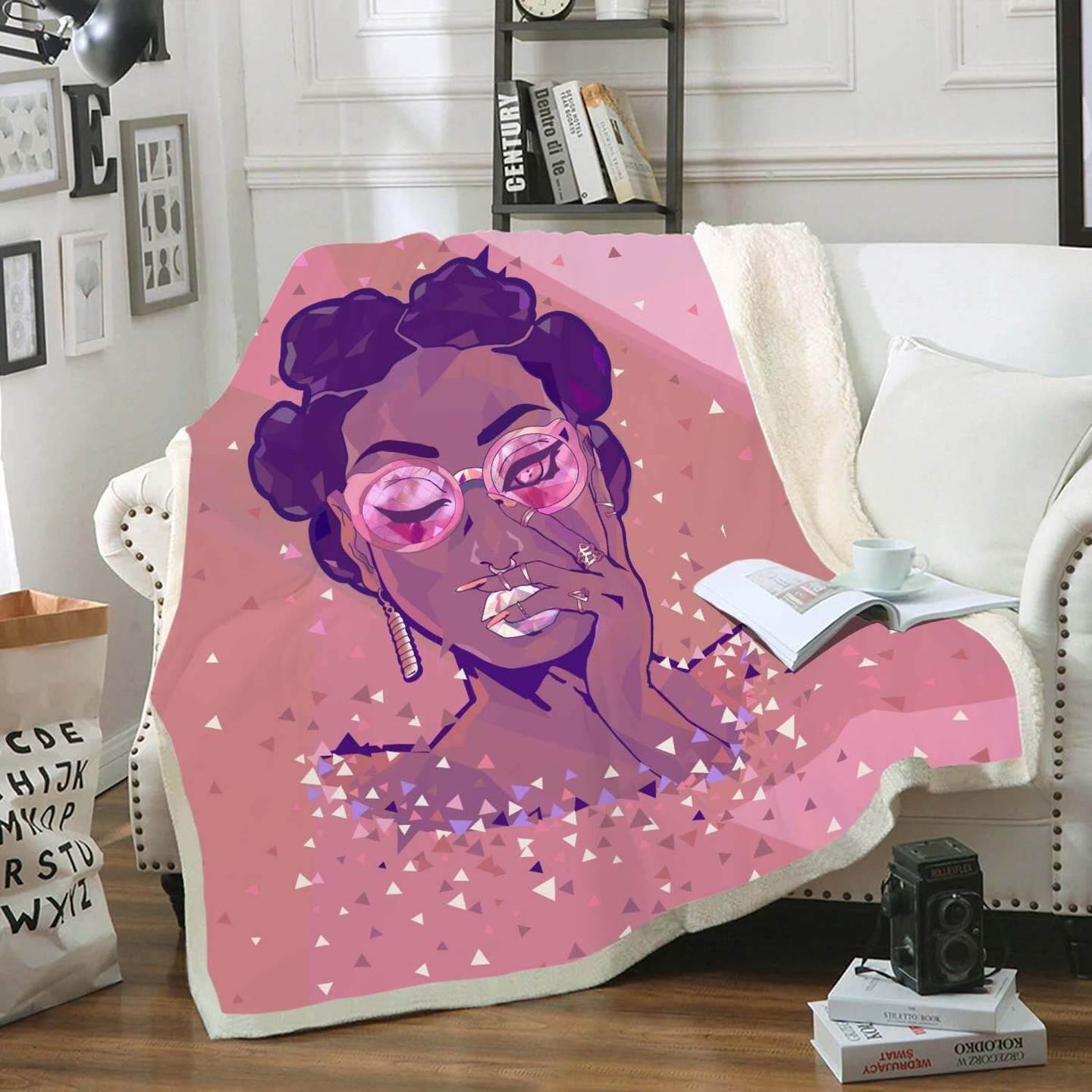 African American Blankets Natural Hair Loves Fleece Blanket Black Girl Short Hair Crystal Fleece Blanket