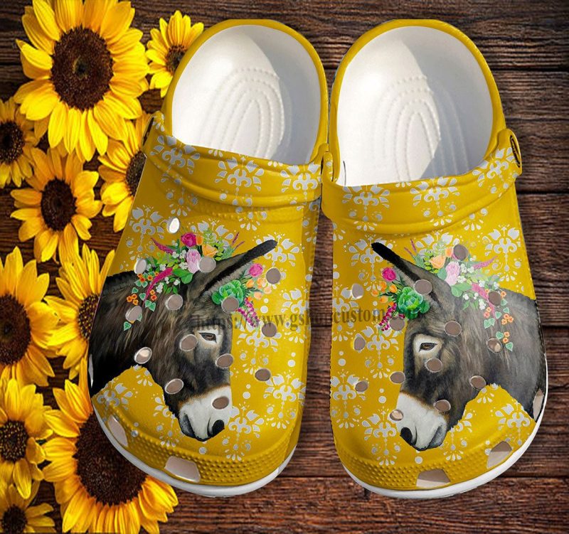 Donkey Flower Boho Shoes Gift Farmer- Donkey Girl Horse Lover Clogs Gift Women