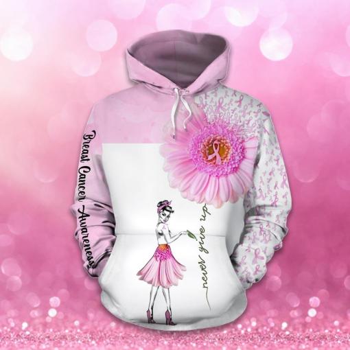 Breast Cancer Awareness Never Give Up Girl With Flower Dress And Daisy Flower Breast Cancer 3D Clothes