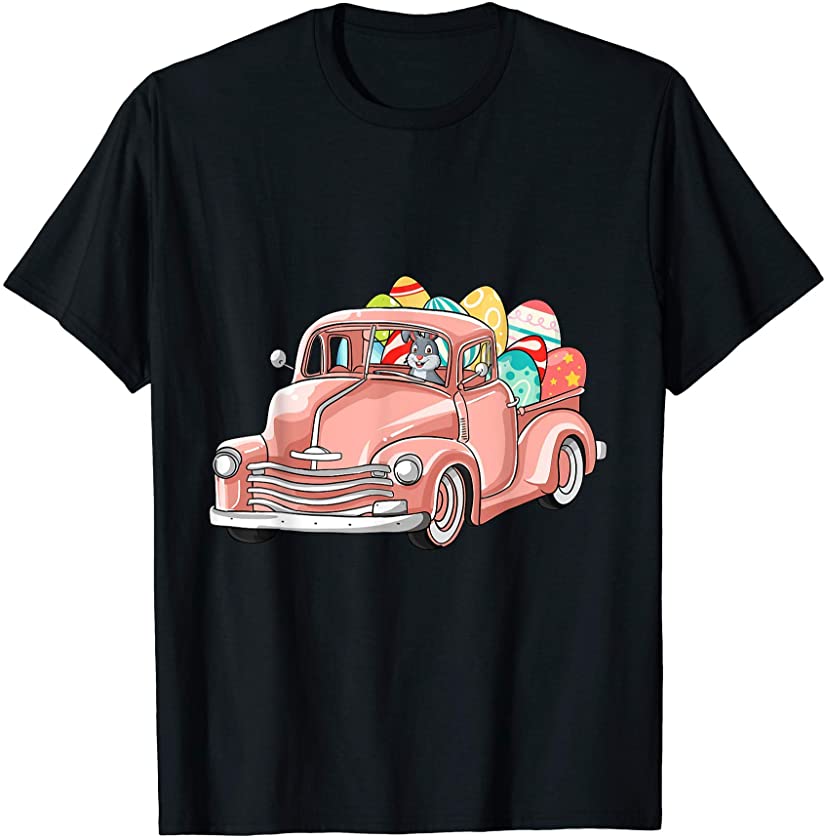 Bunny Riding Truck Easter Day Eggs Hunt Mens Womens T-Shirt