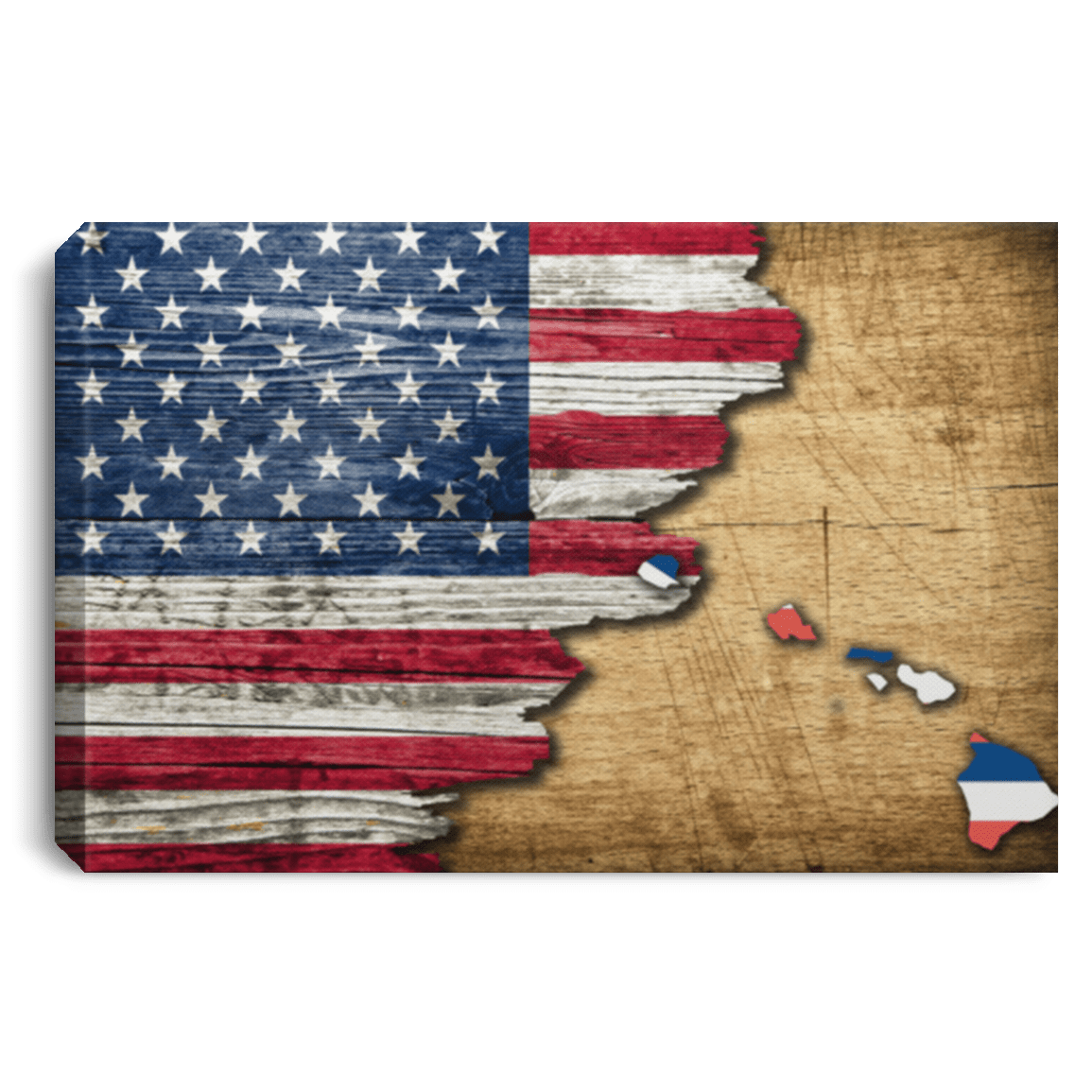 United States/Hawaii Flag Ripped Effect 18X12 Inches Landscape Canvas .75In Frame