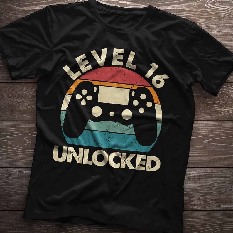 16Th Birthday Boy Gamer Shirt Level 16 Unlocked Gift Tee