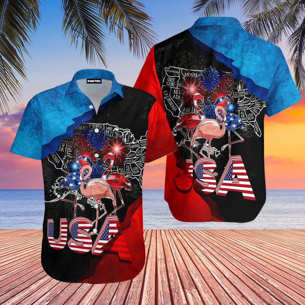 Flamingo American Flag Firework Hawaii Shirt For Men And Women Ha18536