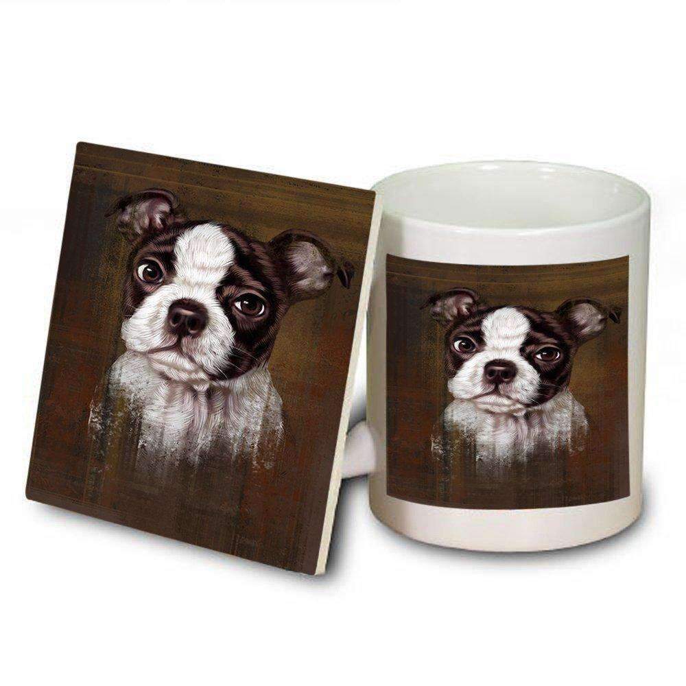 Rustic Boston Terrier Puppy Mug And Coaster Set Muc48203