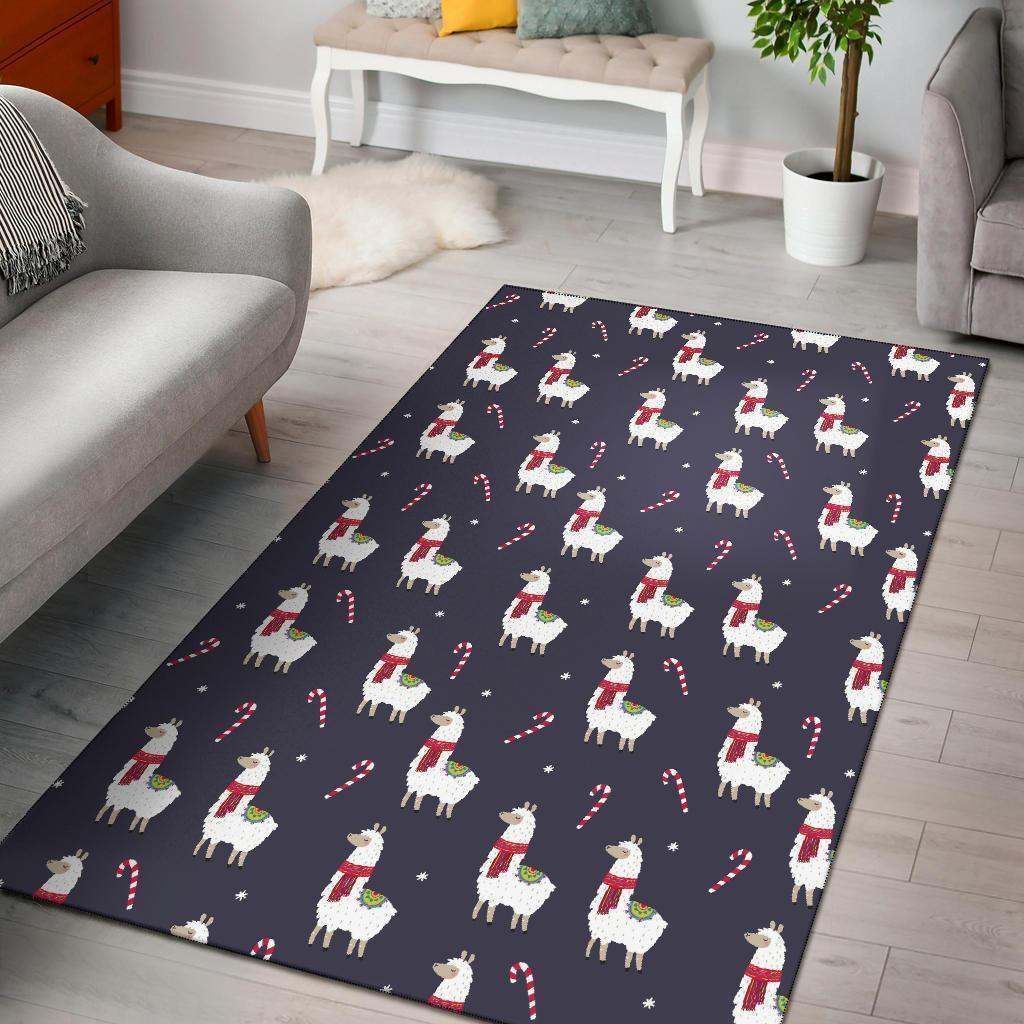 Llama with Candy Cane Themed Print Rug