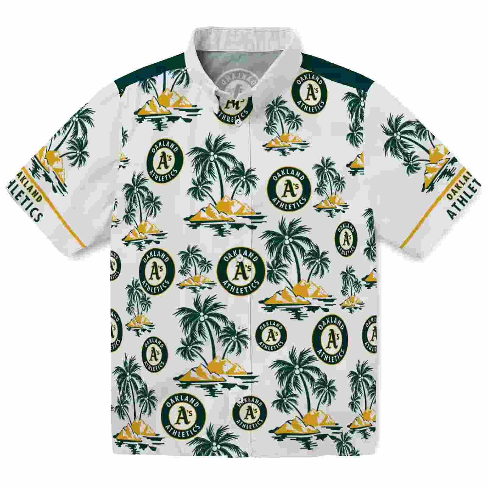 Oakland Athletics Palm Island Print Green White Hawaiian Shirt