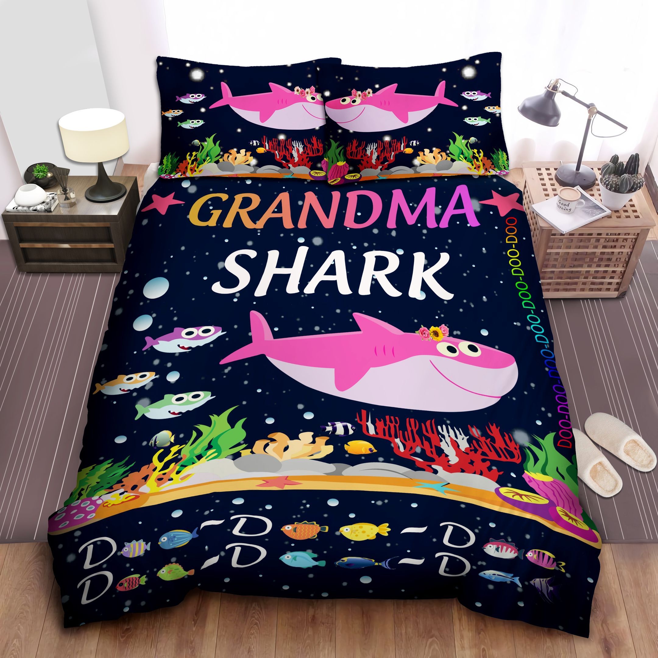 3d Grandma Shark Doo Doo Cotton Bed Sheets Spread Comforter Duvet Cover Bedding Sets