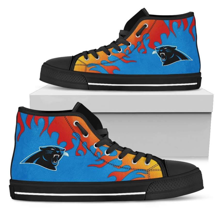 Fire Burning Fierce Strong Logo Carolina Panthers High Top Shoes