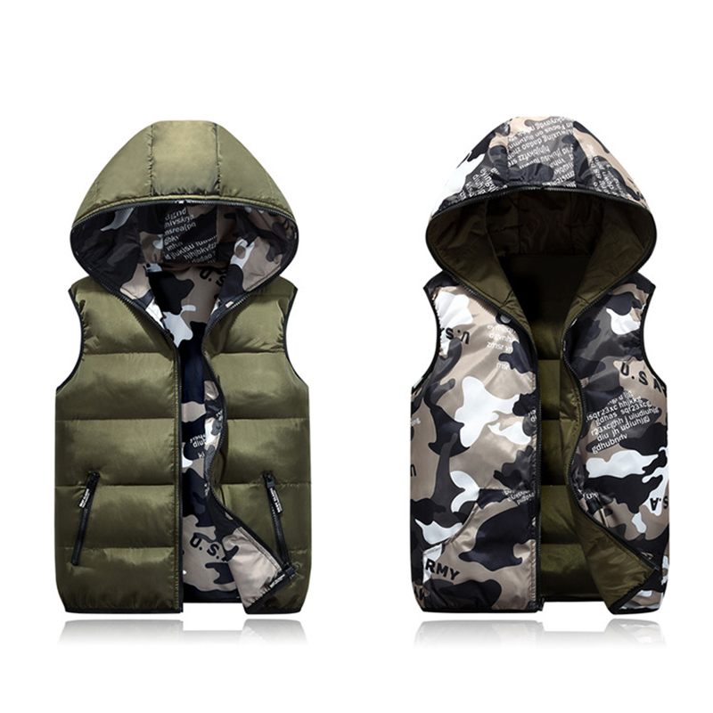 Women Hooded Reversible Cotton Padded Vests Winter Cusual Loose Warm Camouflage sleeveless Coat Korean Baggy Snowwear Waistcoats alx