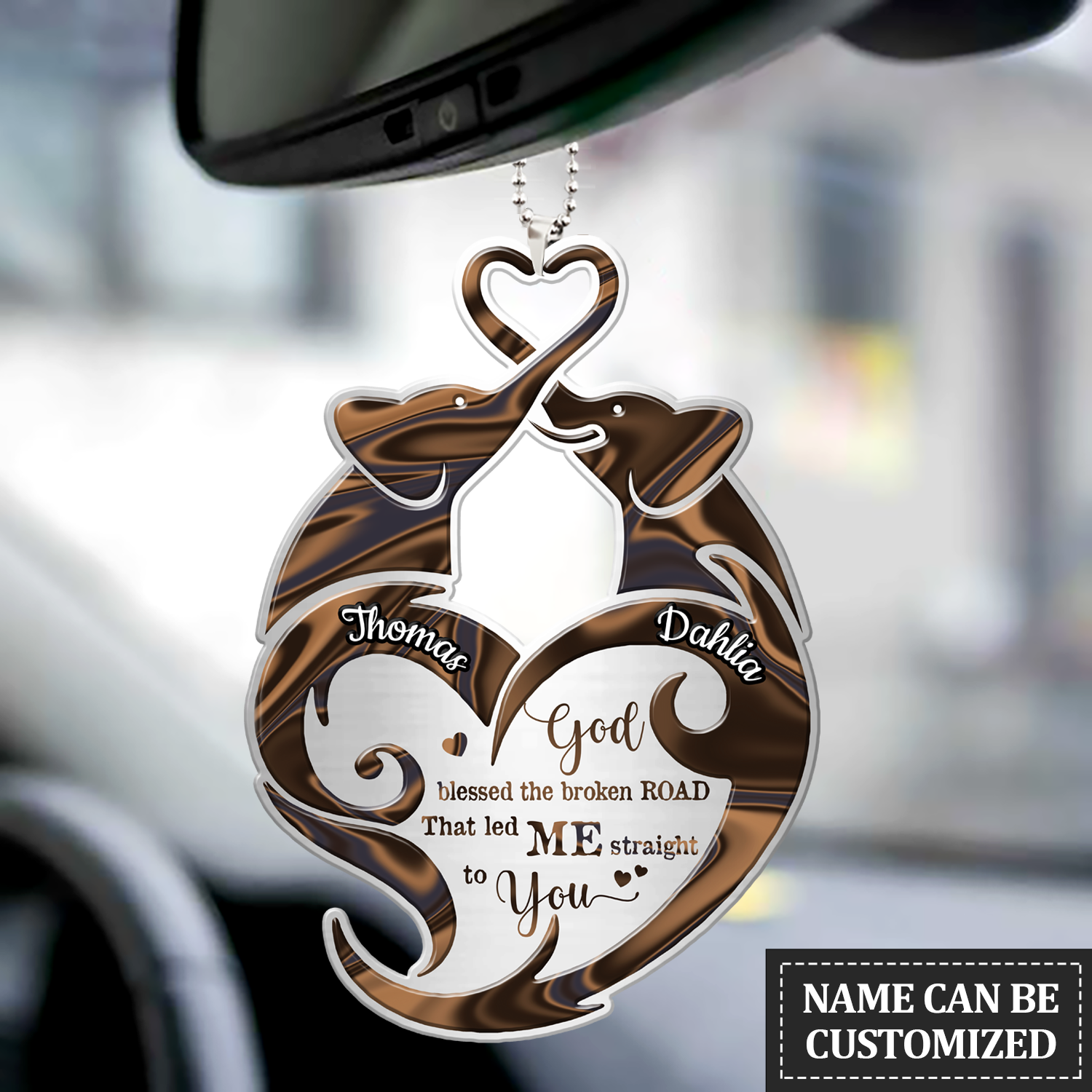 Hologram Elephant Couple God Blessed Personalized Ornament, Premium 2-Sided Mica Car Hanging Ornament , Best Mother’S Day Gift Ideas, Personalized Mother’S Day Gift