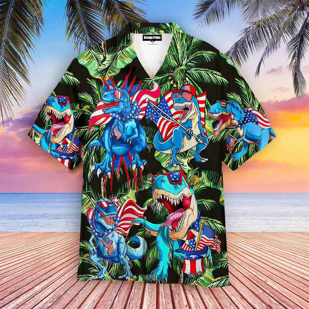 4Th Of July Happy Independence Day Dinosaurs Hawaiian Shirt | For Men & Women | Hw1895