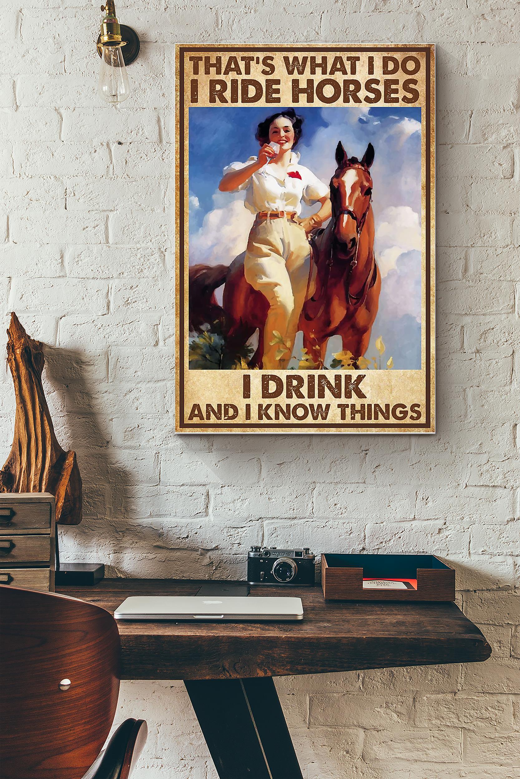 Ride Horses I Drink Poster – Animal Wall Art – Gift For Horse Lover Horse Rider Cowboy Farmhouse Decor Poster