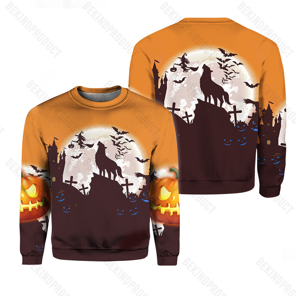 Wolf Pumpkin Halloween Crewneck Sweatshirt All Over Print Sweatshirt For Women Sweatshirt For Men Swn1116