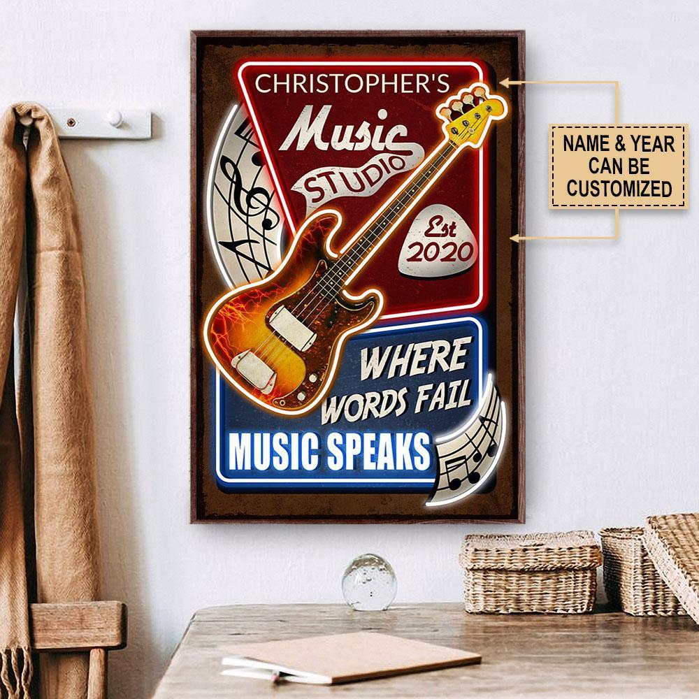 Aeticon Gifts Personalized Bass Guitar Music Studio Canvas Mom Dad Gift Home Decor