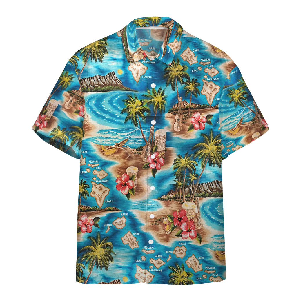 Gearhumans Tropical Island Escape Hawaii Camp Custom Short Sleeve Shirt Ha33297