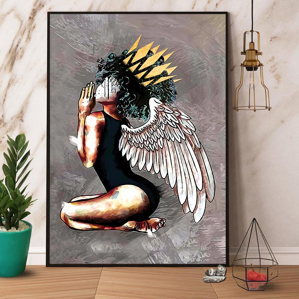 Black Queen Black Angel Portrait African American Drawing No Frame Canvas Prints Poster Wall Art Decor