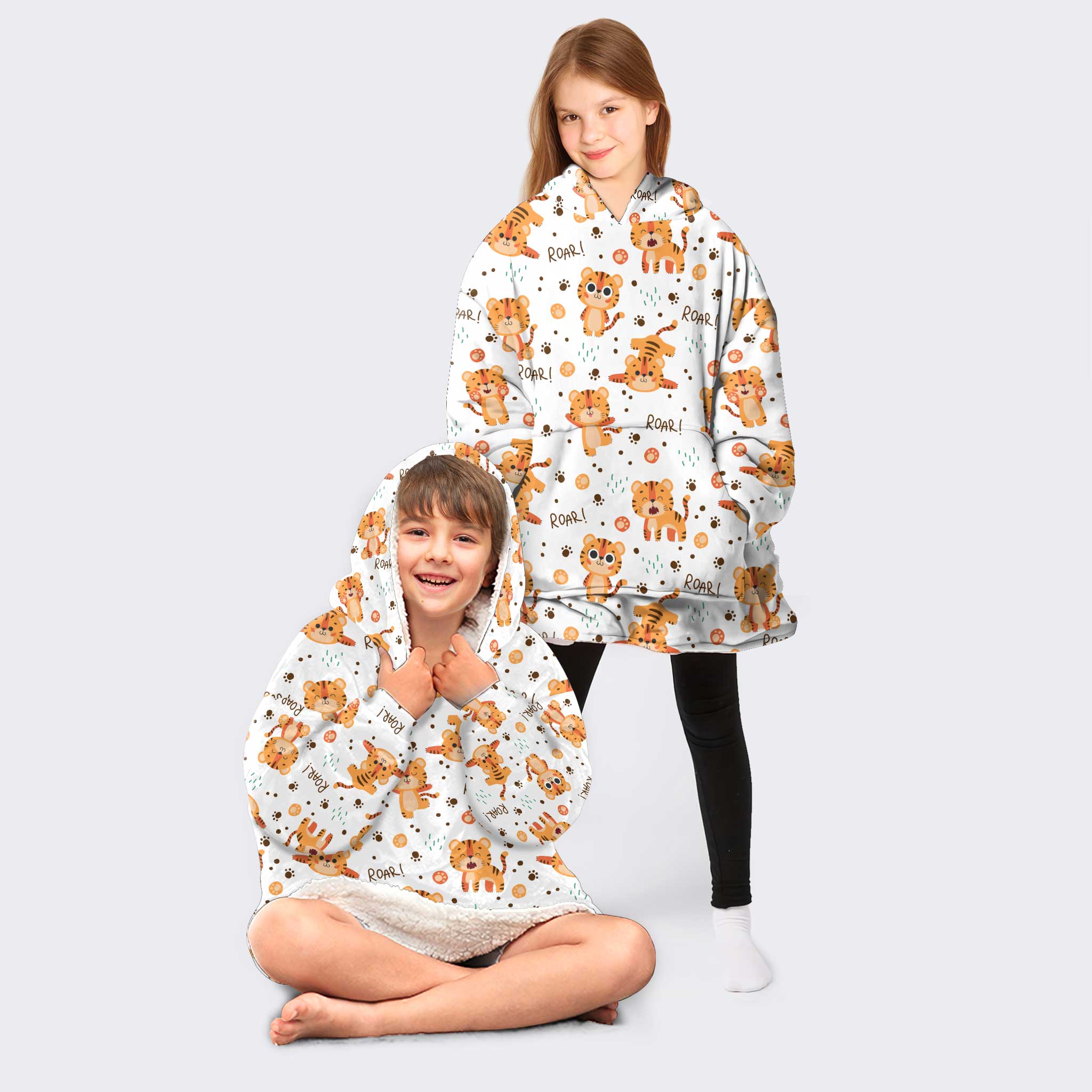 Combo Tiger Lover Gift For Kids Roar Tiger Wearable Blanket Kid Snug Hoodie