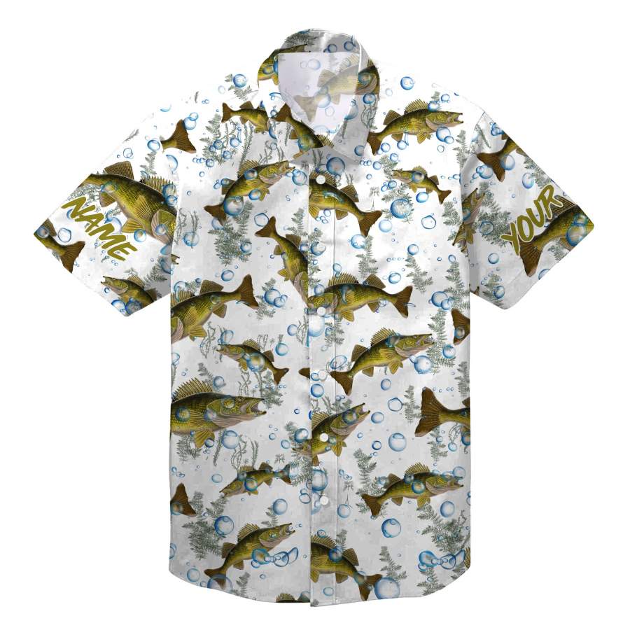 Walleye Fishing bubbles Customize name All over print button up shirts – personalized fishing Hawaiian shirts for fishing lovers – IPH1610