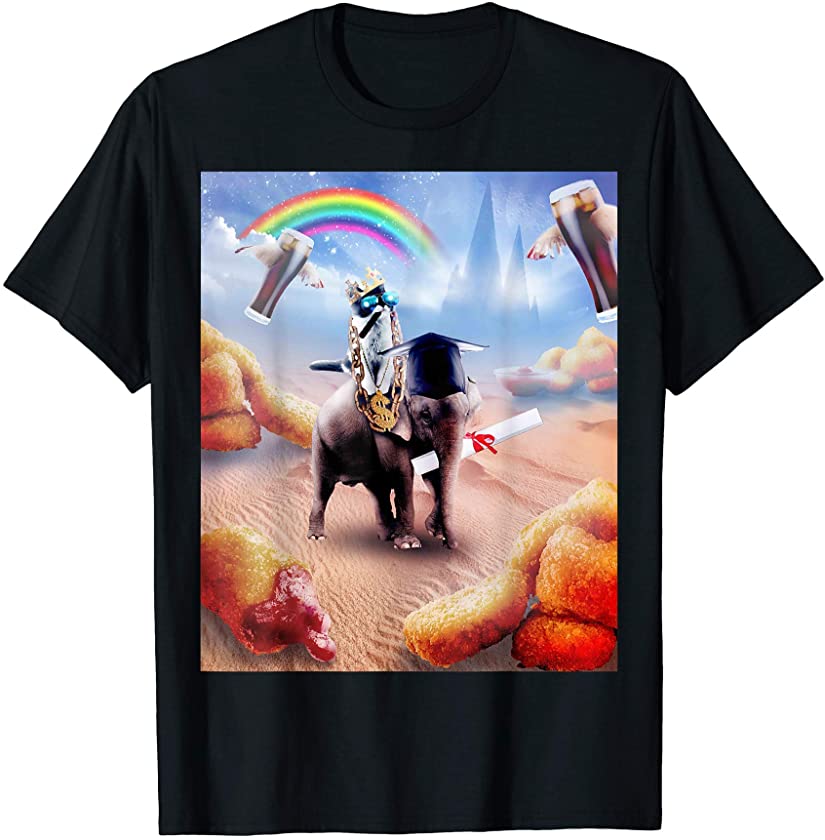 Cat Riding Elephant With Chicken Nuggets And Cola T-Shirt