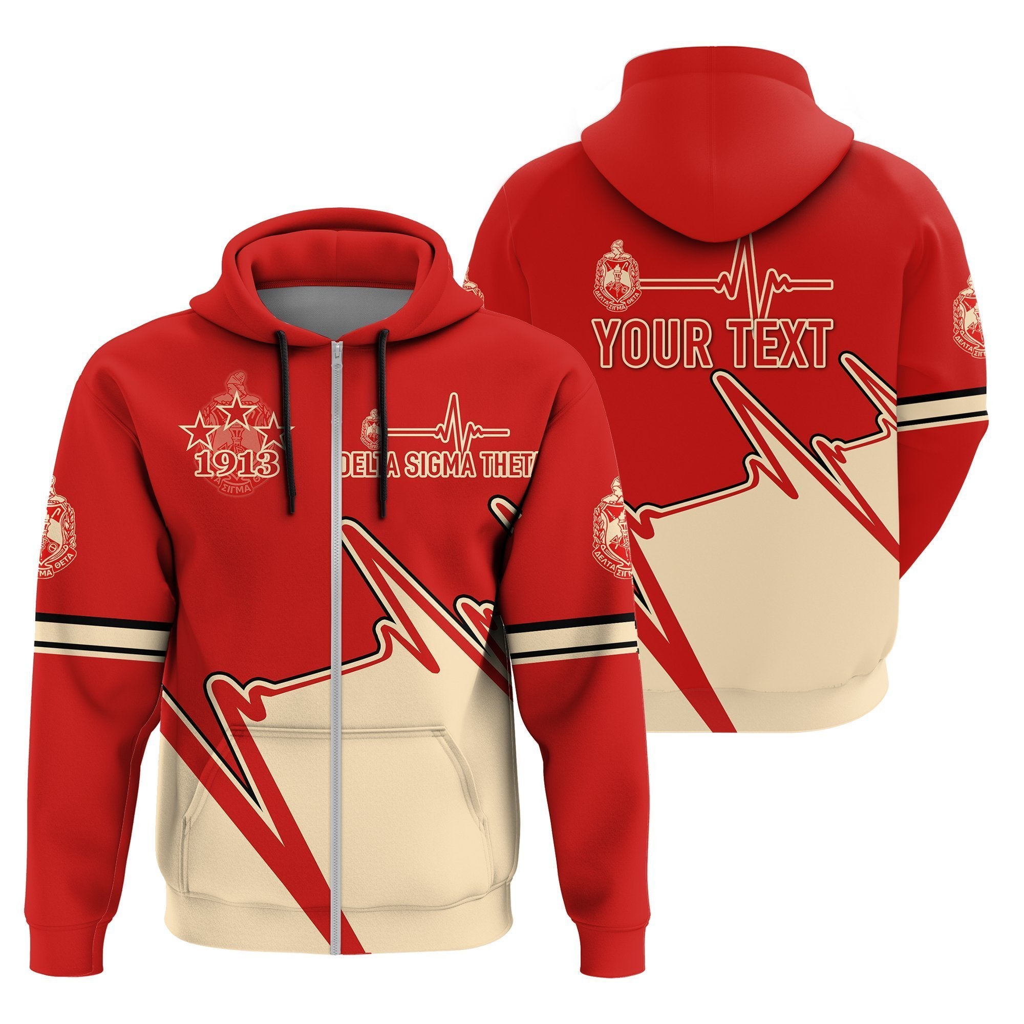 Greek Life Hoodie – Personalised  Heartbeat  Delta Sigma Theta Zipper Hoodie